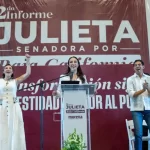 La senadora Julieta Ramírez durante la presentación de su informe legislativo en Mexicali