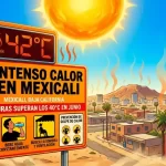 Termómetro marcando altas temperaturas durante el clima en Mexicali