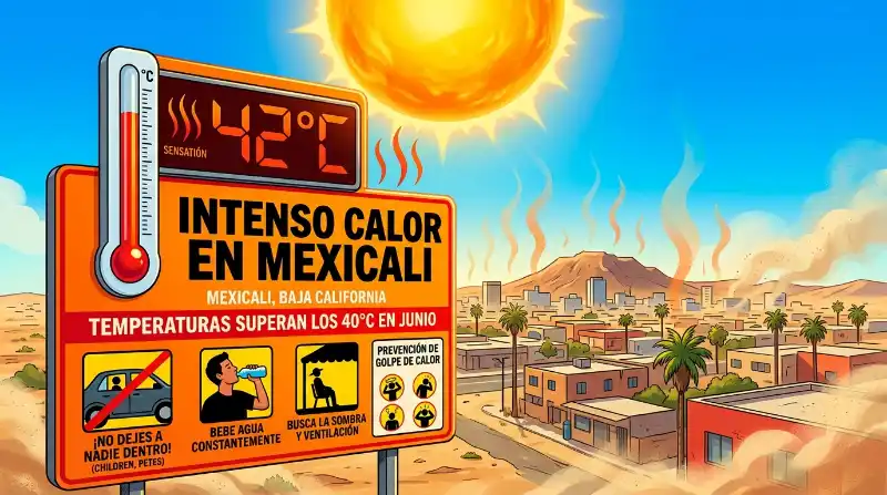 Termómetro marcando altas temperaturas durante el clima en Mexicali