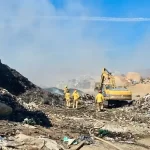 Trabajos de liquidación tras el incendio en Tecate en el Centro de Transferencia